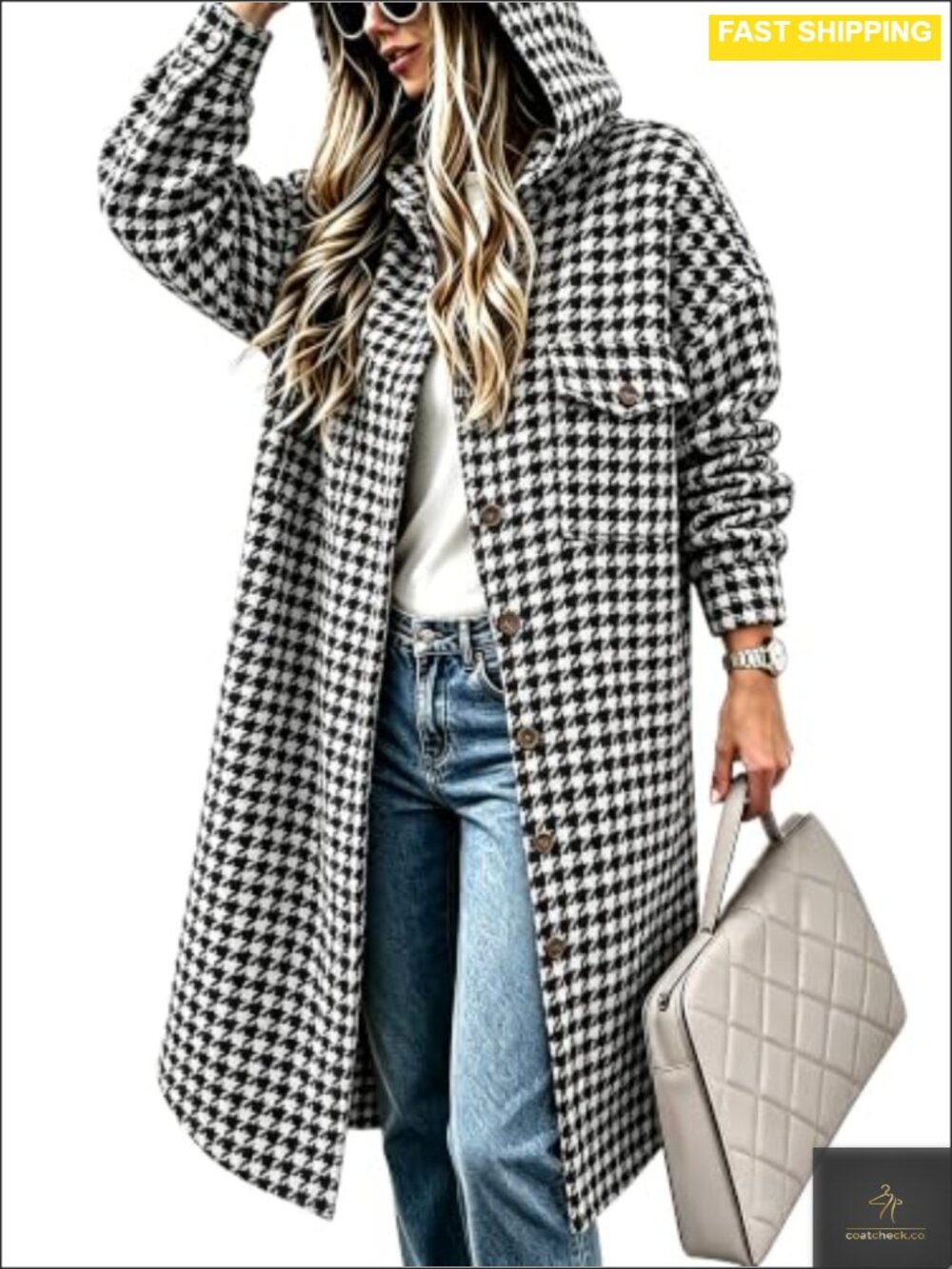 Oversized Hooded Plaid Flannel Shacket Button Front Coat